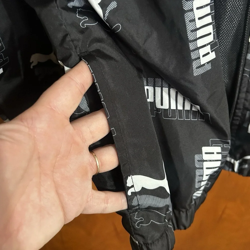 Puma Youth Rain Jacket Black‎ Boy Size L (14-16) Windbreaker Coat Logo